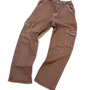 Hollister Ultra High-Rise Dad Cargo Jeans Brown Contrast Stitch Size 28 x 32